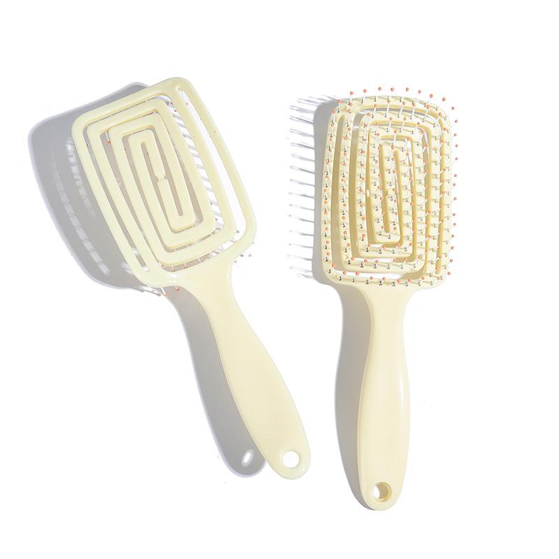 

Вентилируемая щетка для сушки феном и массажа - Квадратный дизайн с отверстиями для укладки мокрых и сухих волос жёлтый