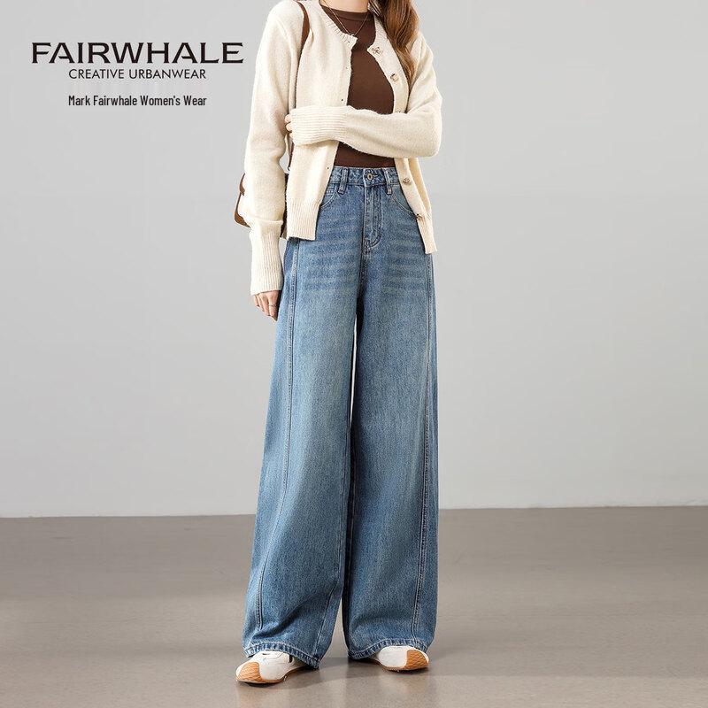 Mark Fairwhale Women's High-Waist Retro Loose Wide-Leg Jeans