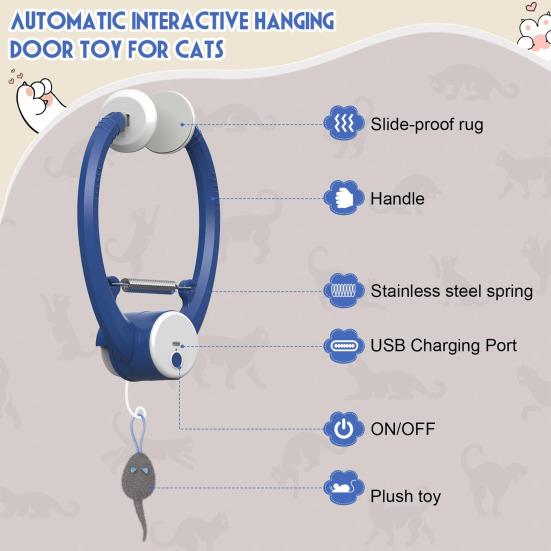 Interaktives Katzenspielzeug Wiederaufladbar Hängend Automatisch Kätzchenspielzeug mit 2 Plüschmäusen Indoor Feder Teaser Selbstbeschäftigung Schnurspielzeug