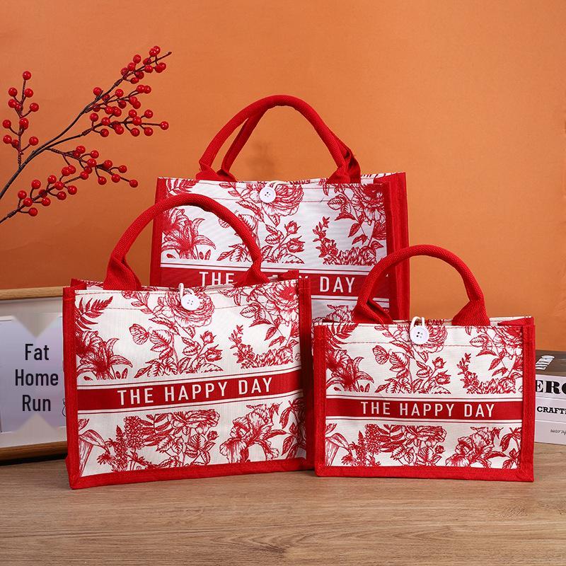 Красная холщовая свадебная сумка-тоут: Большая подарочная или кондитерская сумка Medium: 26x19x10cm