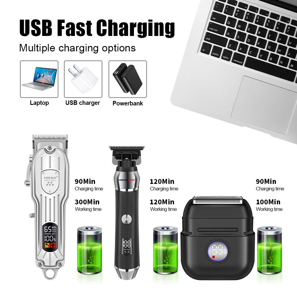 3PCS Professional Hair Clipper Set for Men Cordless Barber Clippers Set and Trimmer Kit USB Rechargeable Electric Beard Tool Kit