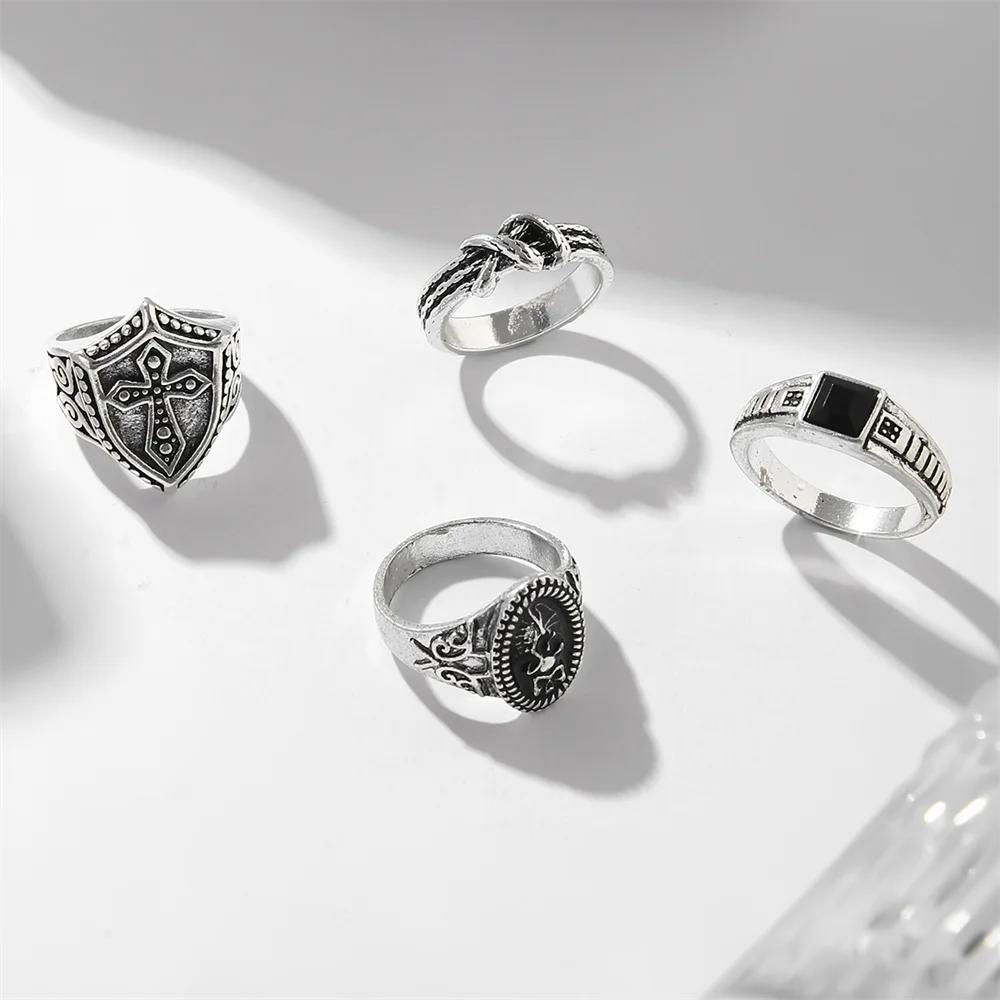 Punk Cross Thorn Ring Set For Man Woman Vintage Skull 4Pcs Ring Set  Charm Cool Stuff Male Accessories Wholesale