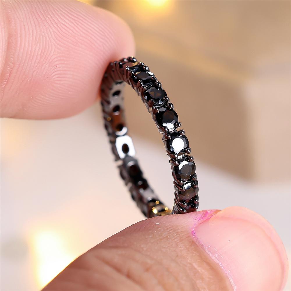 Female Black Round Zircon Stone Wedding Jewelry Promise Love Engagement Rings For Women