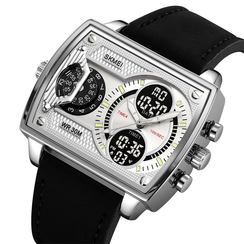 Skmei Mens Multiple Time Zone Sports Watches Fashion Digital Analog Display Waterproof Quartz Wristwatch Led Chrono Alarm Clock
