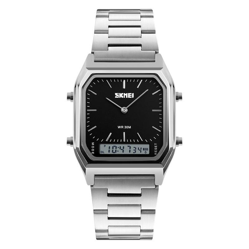 SHIKE MEI Wasserdichte Digitale Quarz-Herrenuhr mit Leuchtendem Stahlarmband und Kleinem Quadratischem Zifferblatt