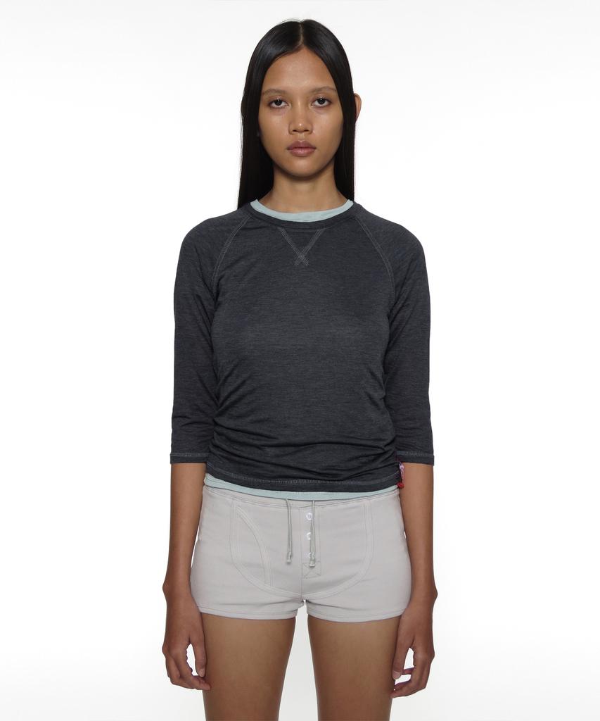 PARTIMENTO WOMEN Pwc Sheer Raglan Three-Quarter Sleeve Tee_Charcoal