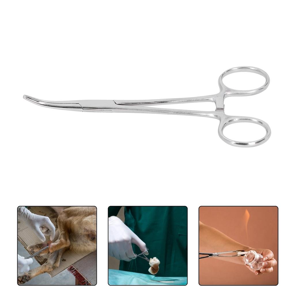 Hemostatic Forceps 14cm Stainless Steel Curved Tip Pliers Pet Hair Tweezers Livestock Supply