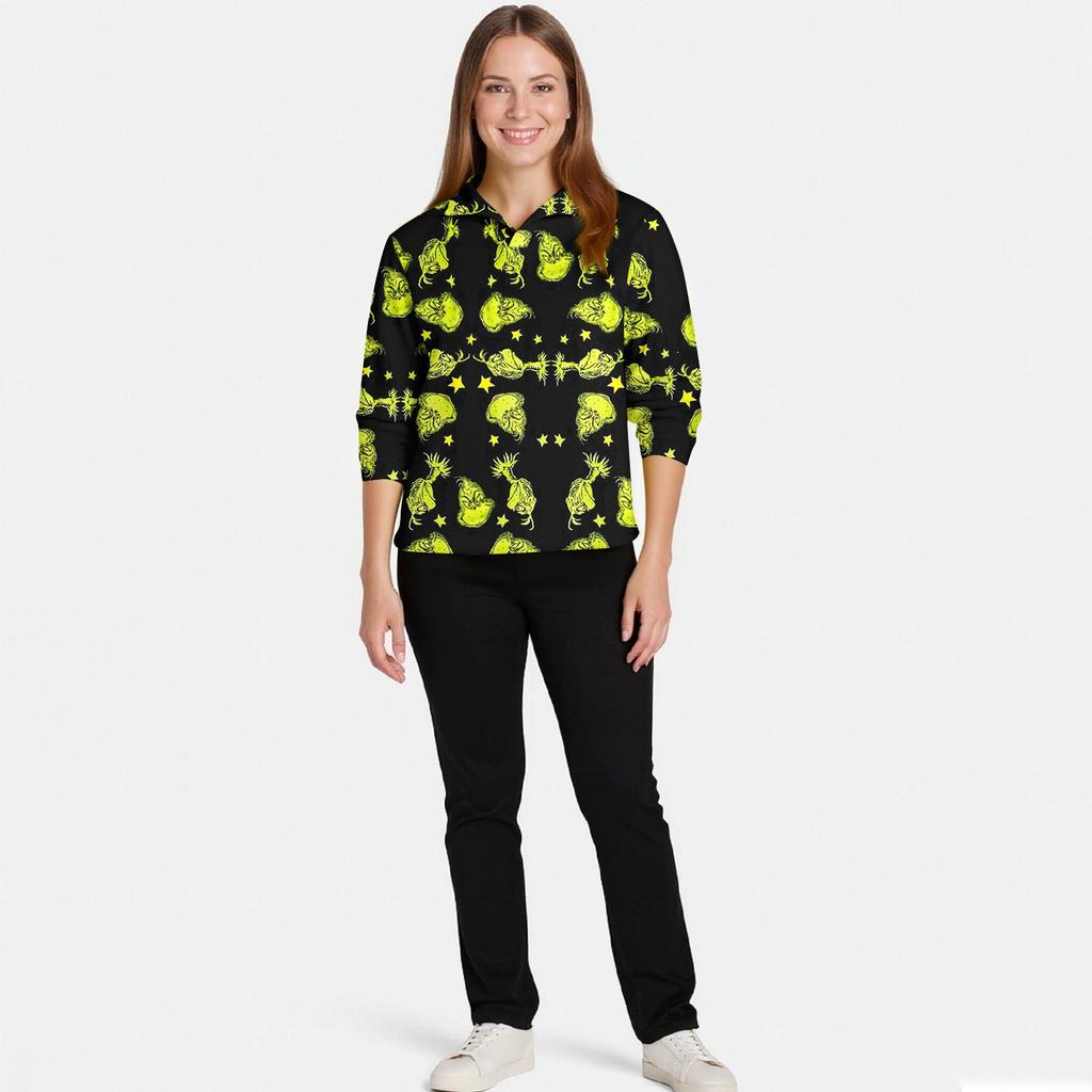 Women's Stand Collar Pullover Long Sleeve Top Christmas Print Sports Top