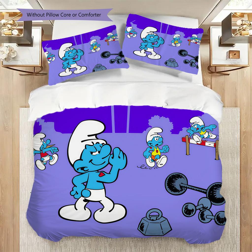 Smurf Village Adventure Threepiece Set 1 Duvet Cover 2 Pillowcase Without Core Christmas Birthday Gift Soft And Comfortable Bedding Set