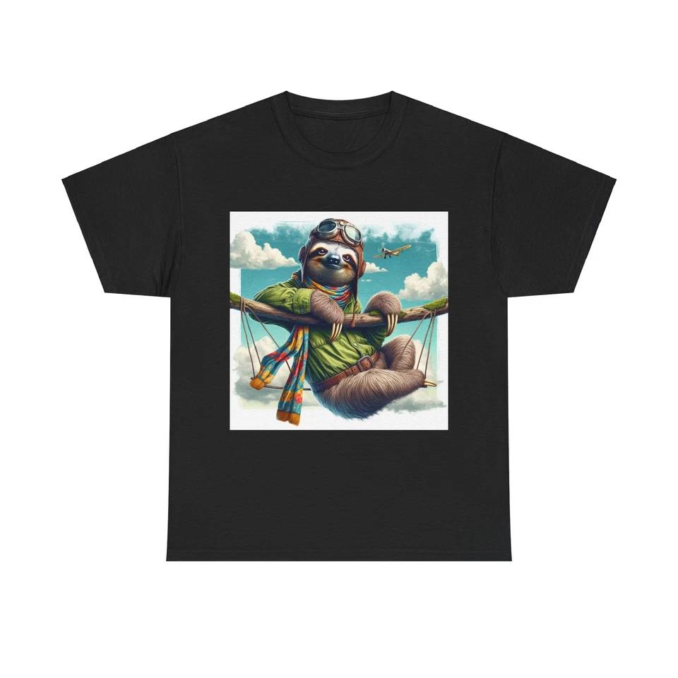 Unisex Adult T Shirt Sloth Pilot Adventure Art Print S