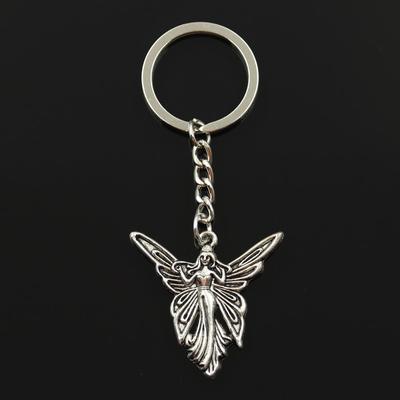 Fashion 30mm Key Ring Metal Key Chain Keychain Jewelry Antique Bronze Silver Color Plated Butterfly Angel 38x37mm Pendant
