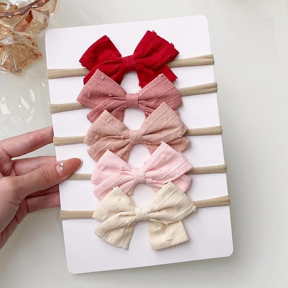 4/5/6Pcs/Set Solid Color Kids Headwear Elastic Hair Bands for Baby Cute Ribbon Bowknot Headband Infant Girls Hair Accessories