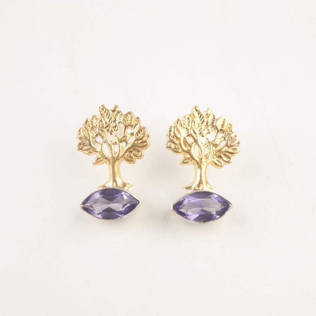 Marquise Iolite Gemstone Stud Best Friend Gift New Boho Earrings Sterling Silver EE-144-11