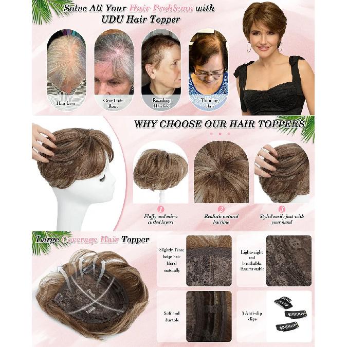 Kurzer Lockiger Synthetischer Schwarz/Grauer Topper Haarverlängerung Pony Clip-In Extension Unsichtbare Spurenlose Haarverlängerung Abdeckung Weiß
