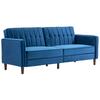 Velvet-Feel Three-Seater Sofa Bed - Blue