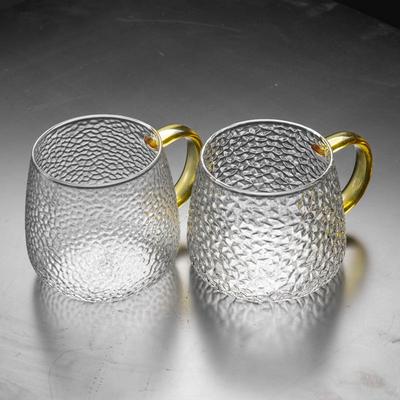Taza de Vidrio Martillado Resistente al Calor con Asa para Leche, Café y Té de Flores