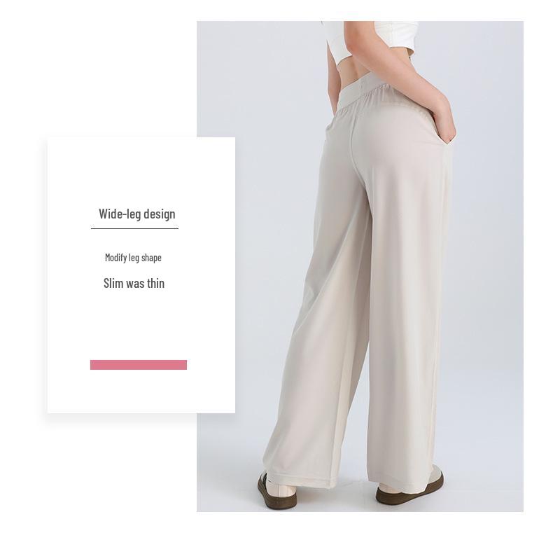 Damen Sommer Yoga Hose mit Hohem Bund, Weiter Beinform, Sonnenschutz und Taschen