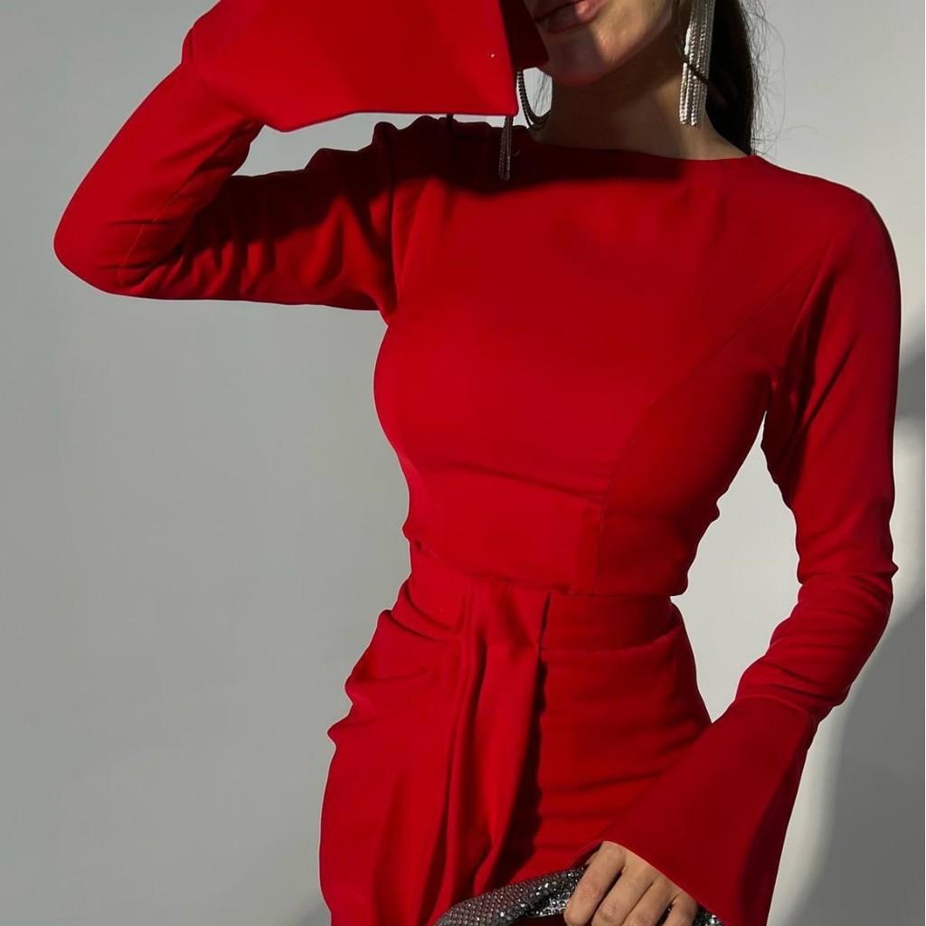 

Women Elegant Long Sleeves Pleat Bride Bridesmaids Wedding Long Dress Gorgeous Party Midi Ball Gowns