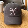 Baseball Cap Pink Embroidered Bow Design Sweet Cute Soft Top Adjustable Solid Color Fashion Baseball Cap for Women Girls