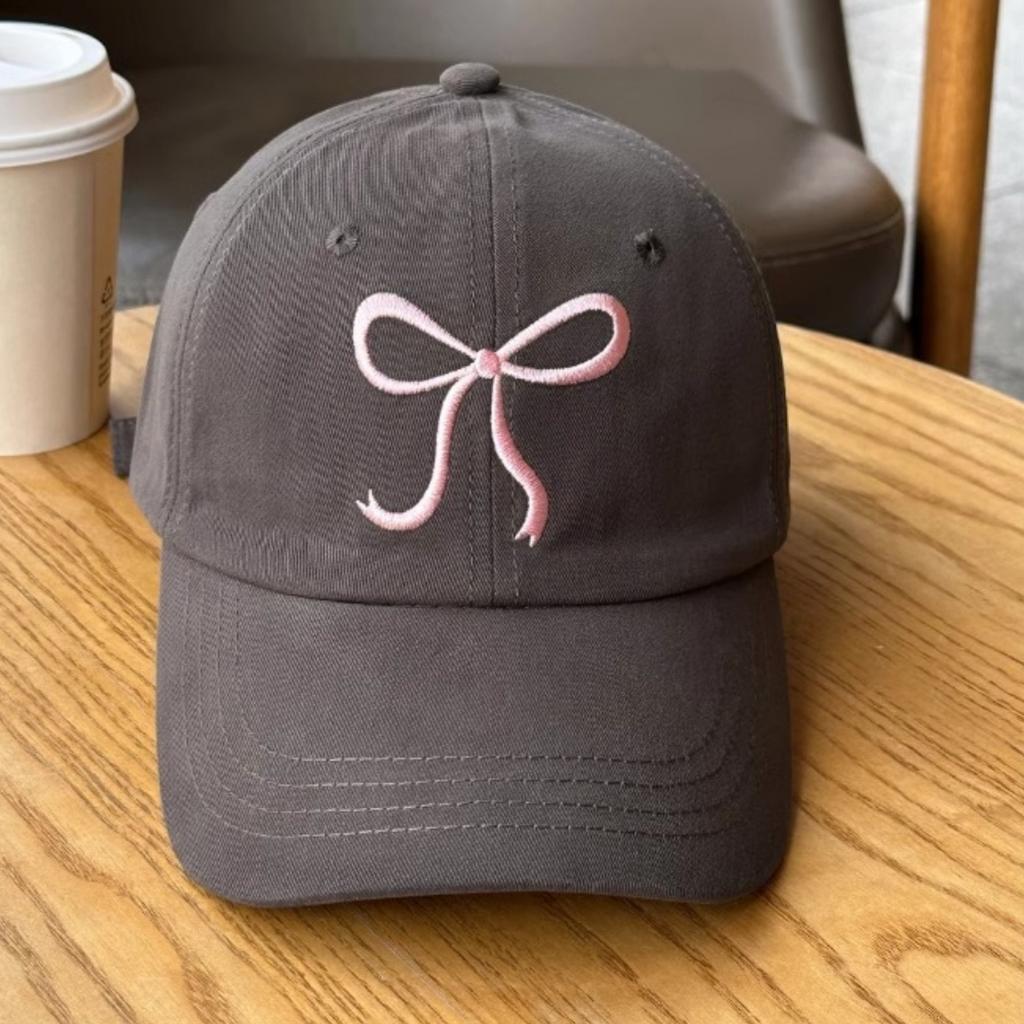Baseball Cap Pink Embroidered Bow Design Sweet Cute Soft Top Adjustable Solid Color Fashion Baseball Cap for Women Girls