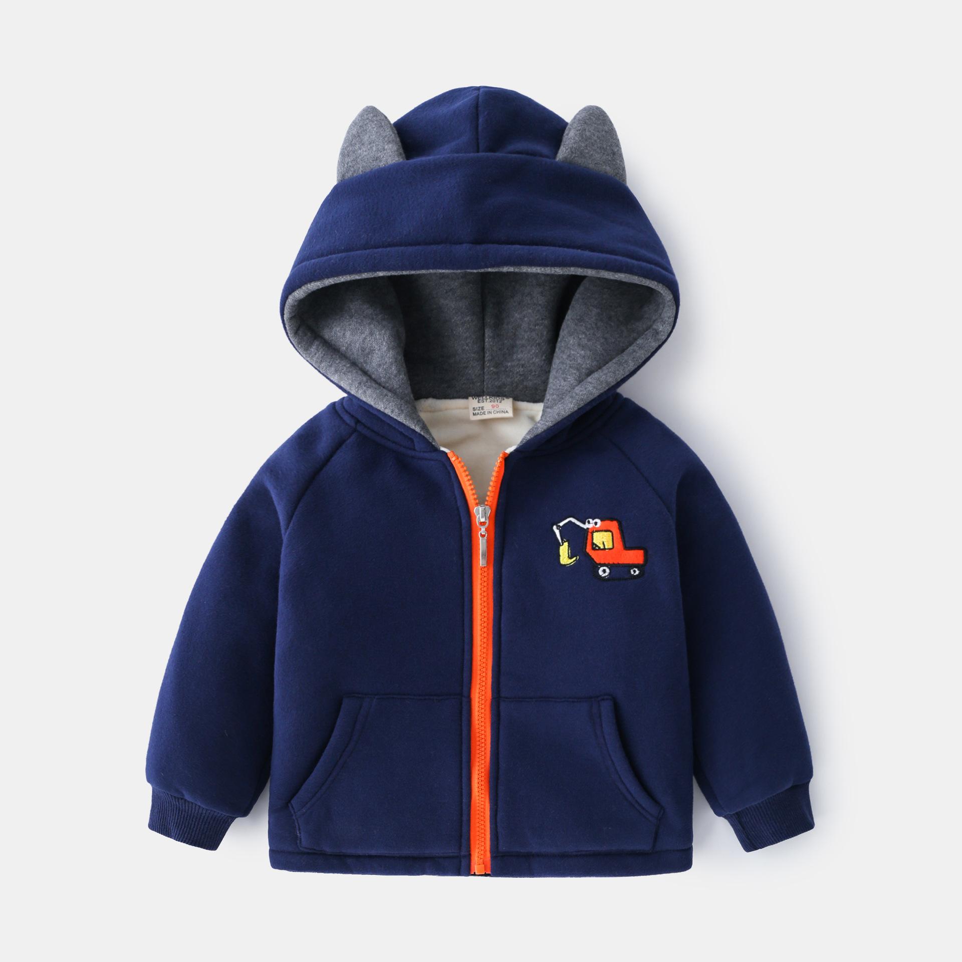 Boys Fleece Lined Hoodie Jacket Zip Up Thick Warm Autumn Outerwear for Kids 90cm темно-синий