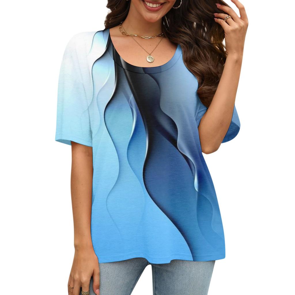 Fashion Printed T Shirts For Women Summer Short Sleeve Tops Loose Scook Neck Blouse Tops