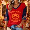 Women's V Neck Casual Three-Quarter Sleeve Halloween Print Blouse