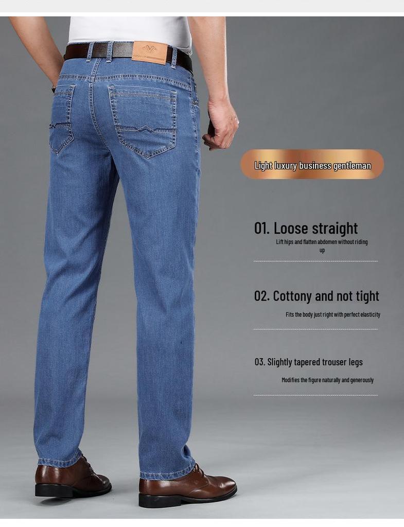 Herren Stretch Sommer Gerade Locker Geschnittene Jeans für Business Casual