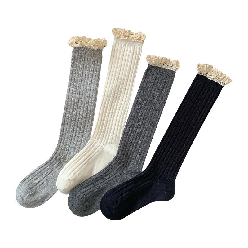 Female Spring and Autumn Lace Show Thin All Build Long Leg Pile Socks