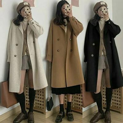 Wollmantel Herbst und Winter Koreanischer Stil Locker Lässig Verdickt Wollmantel Damen Mittellang