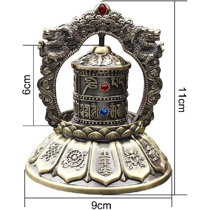 Buddhist Solar Spinning Prayer Wheel, Silent Tibetan Prayer Wheel - Om Mani Padme Hum, Table Top Decorations Ornaments for