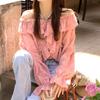 Off Shoulder Casual Lace Shirt Women Elegant Ruffled Long Sleeve Blouse Women Clothes Sweet White Tops Women Clothing 29972