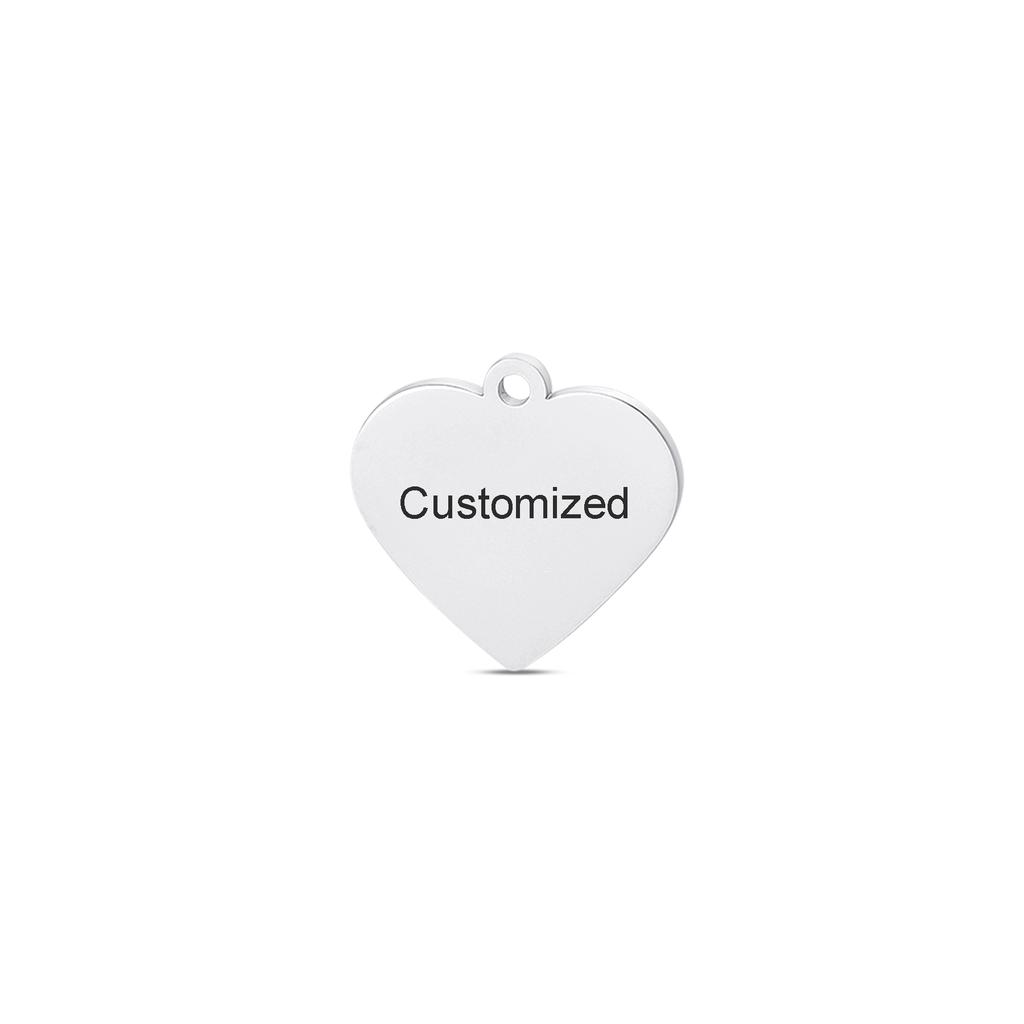 Wholesale 5pcs/lot Polished Stainless Steel Heart Tags Charms for DIY Jewelry Making Personalized name logo disc