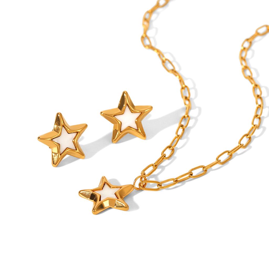 Dripping Star Earrings And Five Point Star Necklace Set For Women Small Unique Design Long Lasting Matching Jewelry