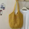 Crochet Mesh Tote Bag Hollow Woven Shoulder Bag  Reusable Lightweight Knit Market Bag for Beach Travel Shopping and Daily Use