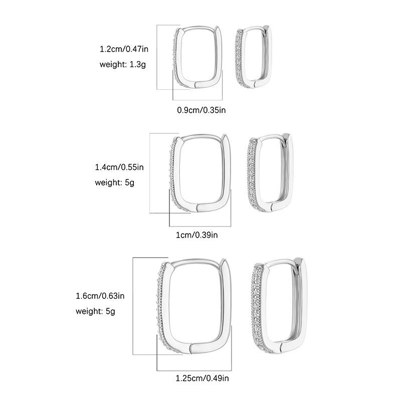 Trendy Geometric Square Rhinestone Earrings: Silver-Plated Copper Ear Studs for Women Silver Large 1.25*1.6CM