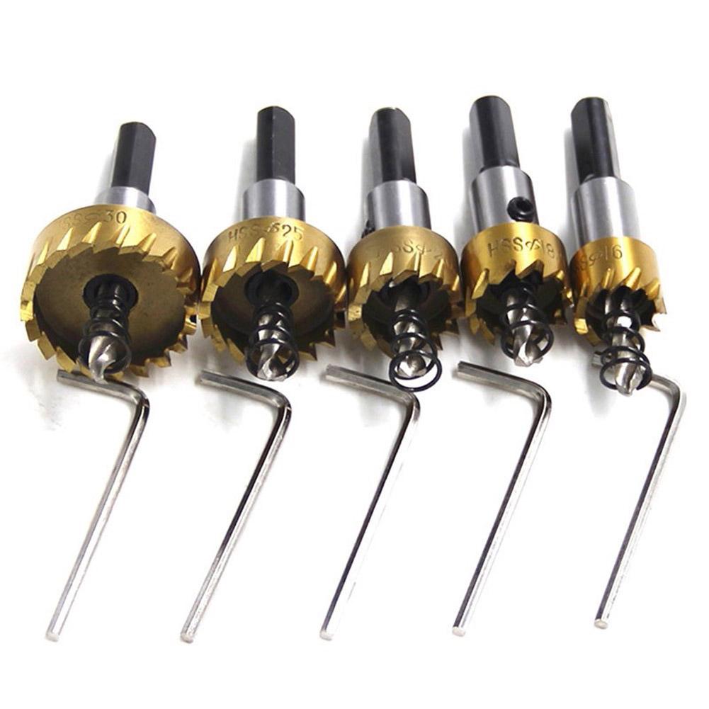 5pcs Titanium Plated Serrated Hole Opener Iron Aluminum Plate Drilling Drill Bit Hole Cutter 16-30mm Carbide Tip HSS Drill Bit