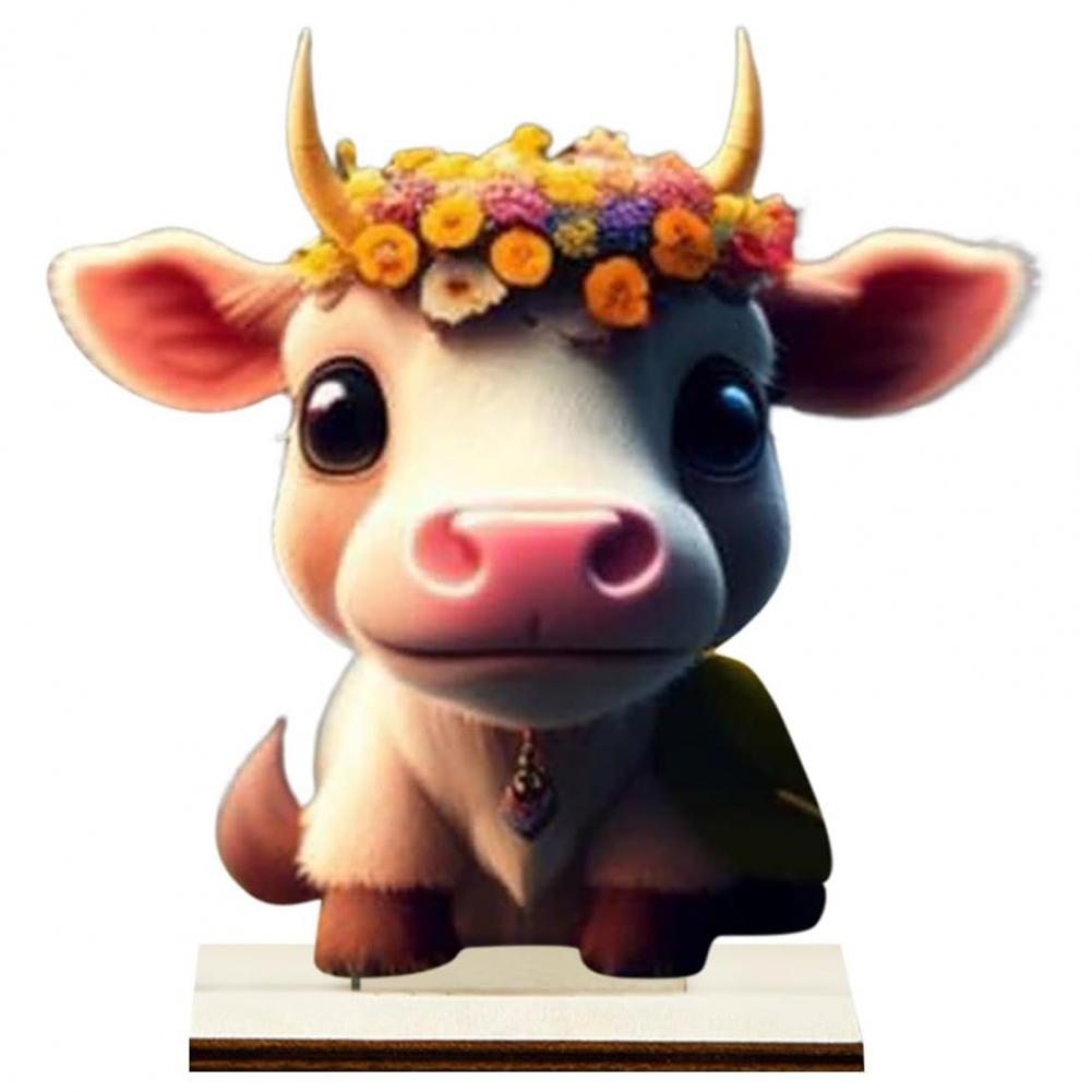 Christmas Ornament Holiday Decoration Ornament Adorable Cartoon Highland Cow Wooden Home Table Ornament with Fine Workmanship
