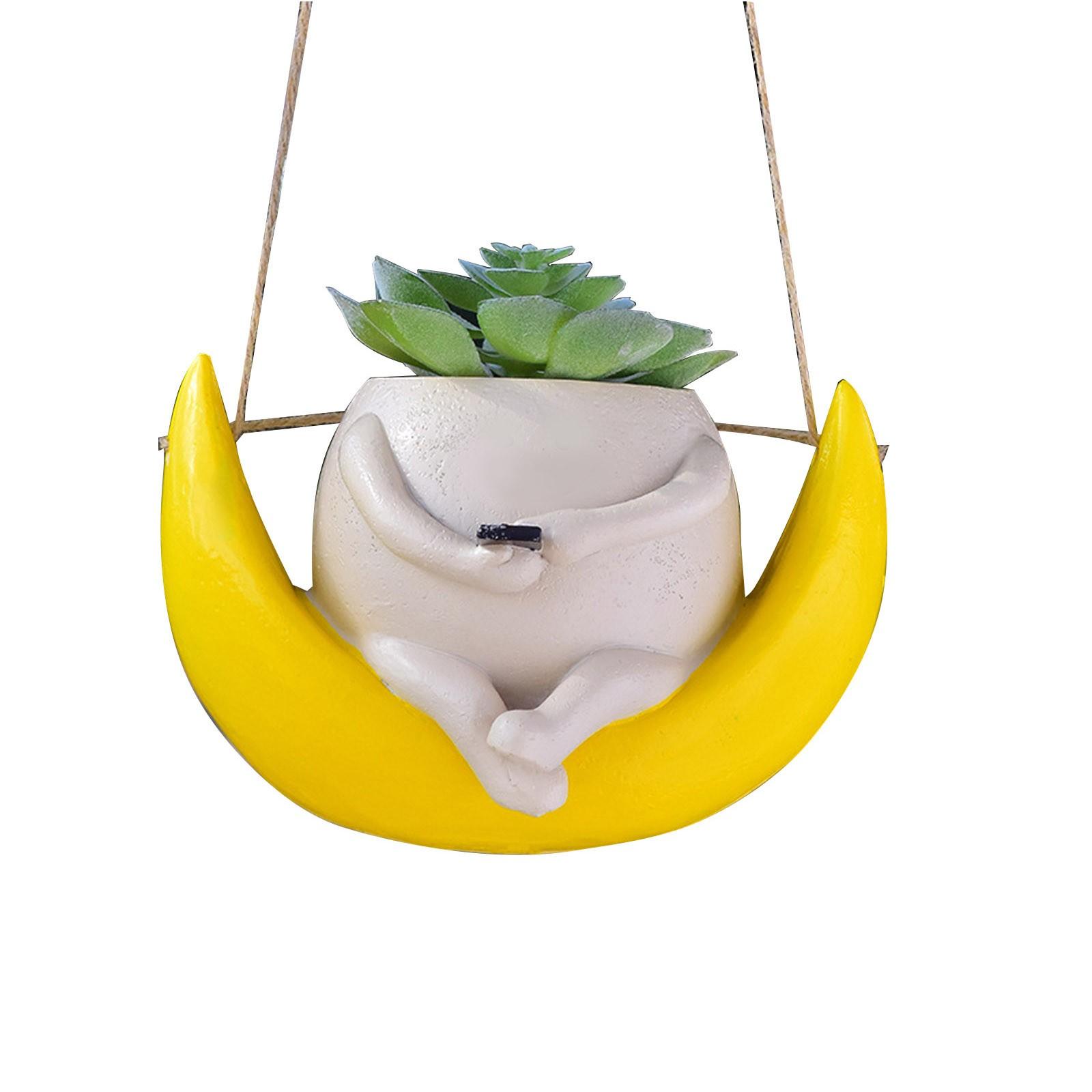 

Симпатичные качели, цветочный горшок из смолы, уникальный сидячий цветочный горшок с улыбкой, украшение для сада, цветочный горшок с дренажным отверстием, подарок для украшения сада One Size