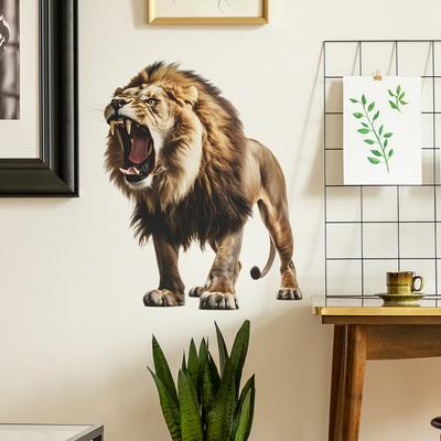 Simulation 3D Roaring Lion Bedroom Living Room Porch Background Landscaping Wall Sticker