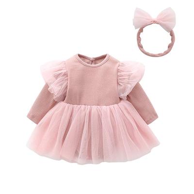 Bebê Manga Longa Primavera e Tule Cabelo Preparação para Nascimento de Bebê Liso 12M [Bebê carpa] Roupas, Vestido, Meninas, Outono, Saia, Macacão, Ornamento, Presente,