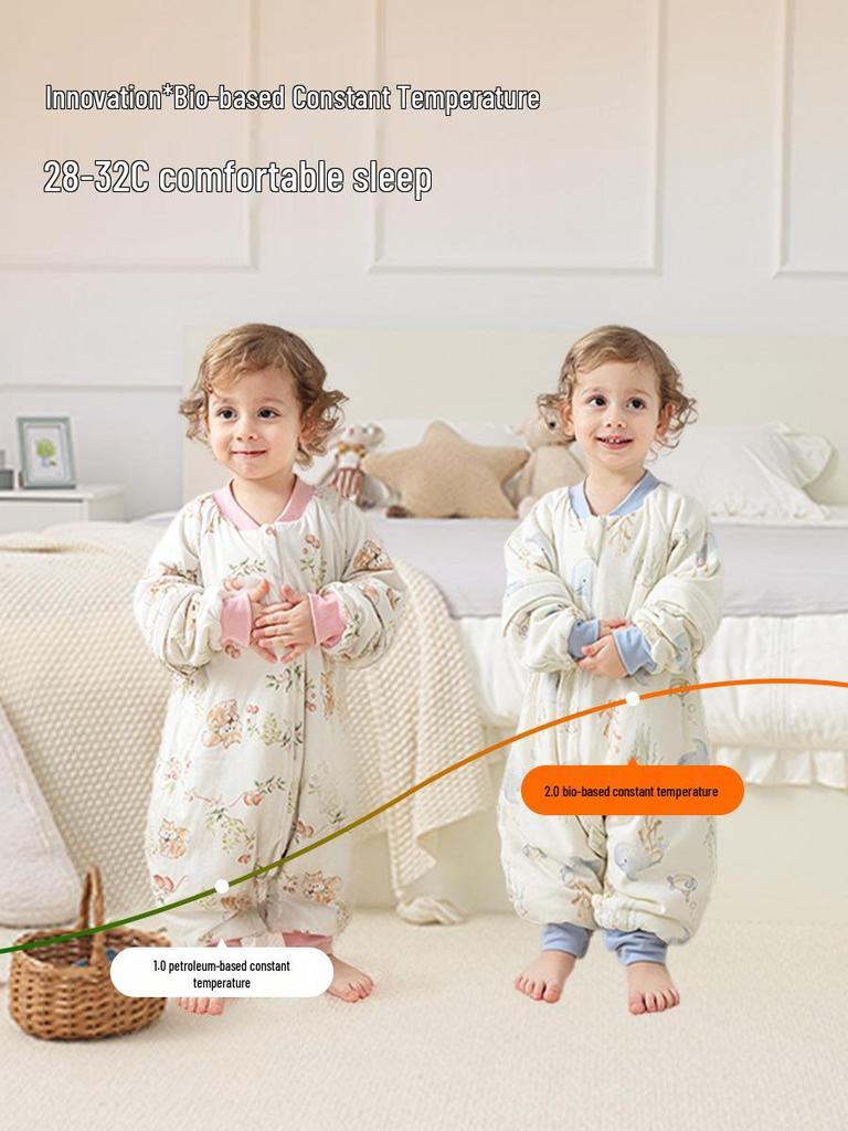 Infant Split-Leg Warm Bamboo Cotton Sleeping Bag - Anti-Kick, Lightweight, Ideal for Spring/Autumn, Ginger Color