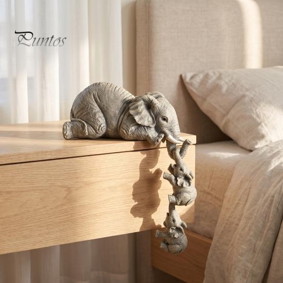 Meaningful Gift for Relatives Elephant Shelf Sitter, Mother Hanging 2 Baby Elephants on The Modern Resin Craft Home Decoration Edge, Hand-Painted