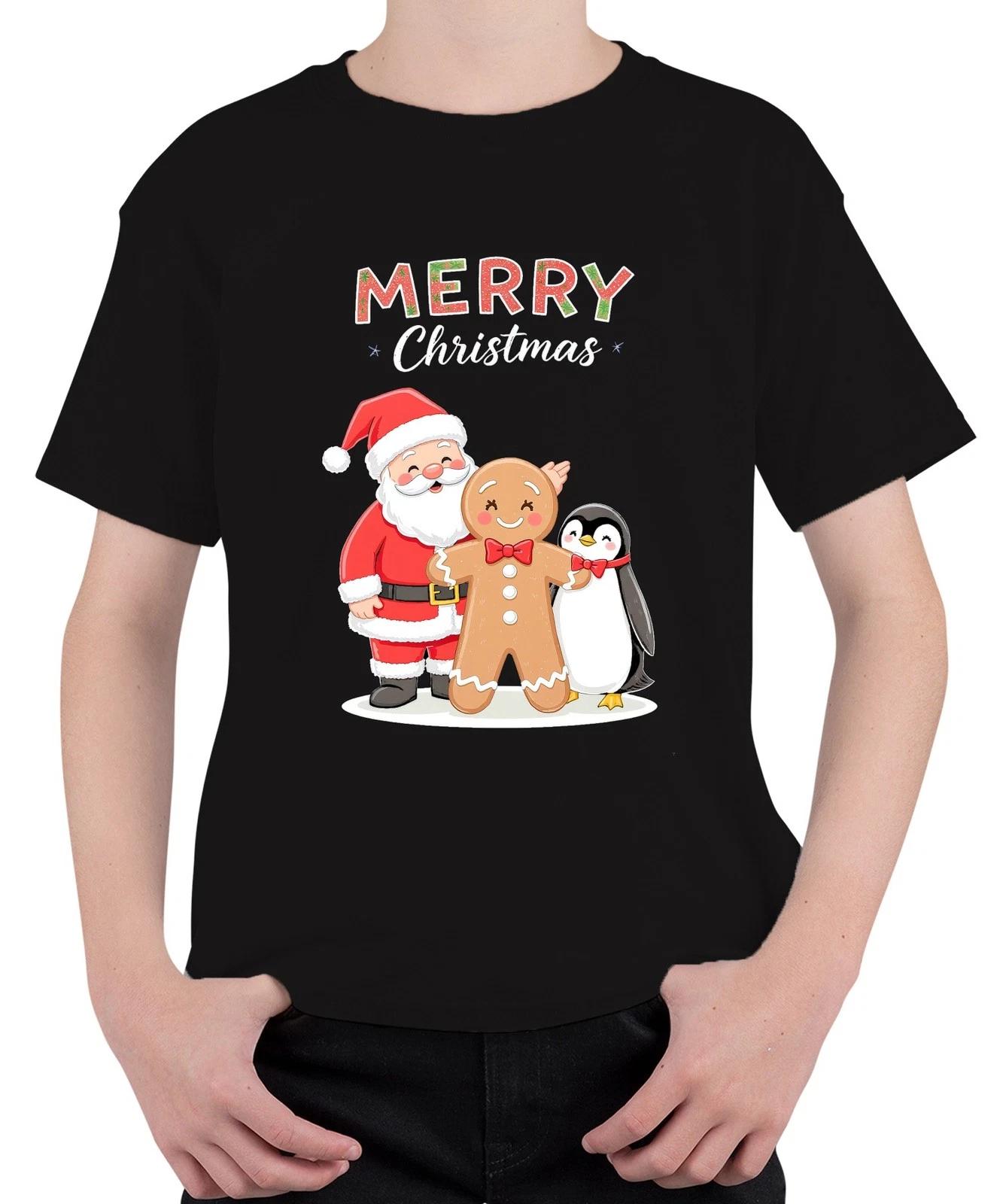 Merry Christmas Weihnachtsmann Lebkuchenmann Pinguin Weihnachten Unisex Kinder T XXL