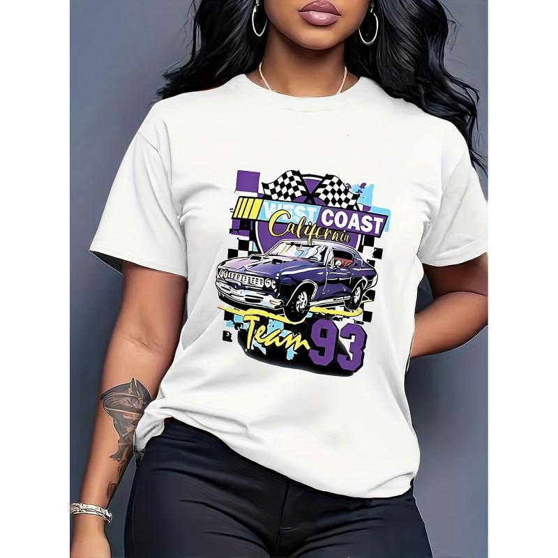 Comfortable Loose Fit Cotton Blend Crew Neck Short Sleeve Tee With 3D Print Design Women 2025