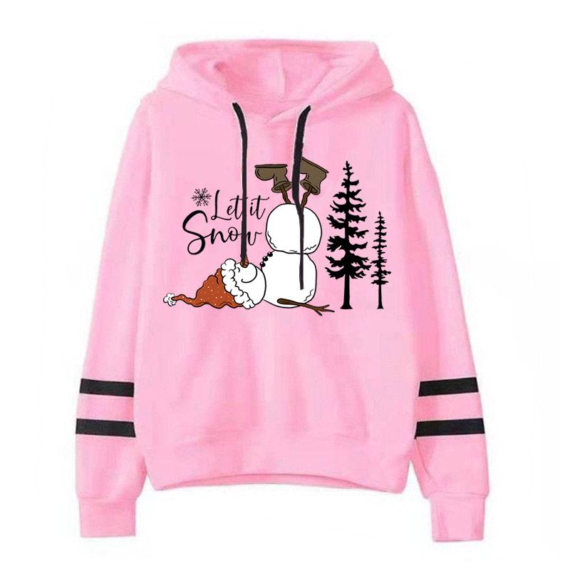 Let It Snow  Funny Christmas Snowman Pattern Women Hoodies Fashion Cartoon Snowman Creative Pullover Vintage Xmas Sweatshirts