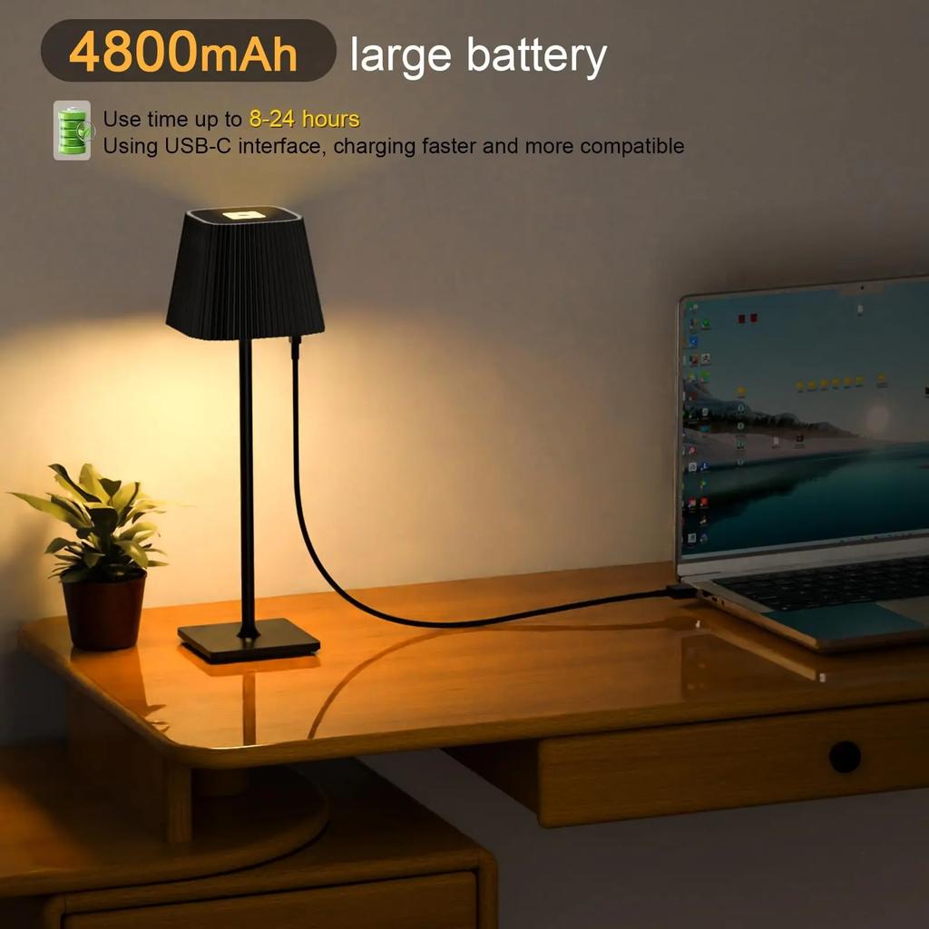 Kabellose LED-Schreibtischlampe, kabelloser Touch-Nachttisch, einstellbare Farbtemperatur, wiederaufladbare, batteriebetriebene kleine Tischlampe