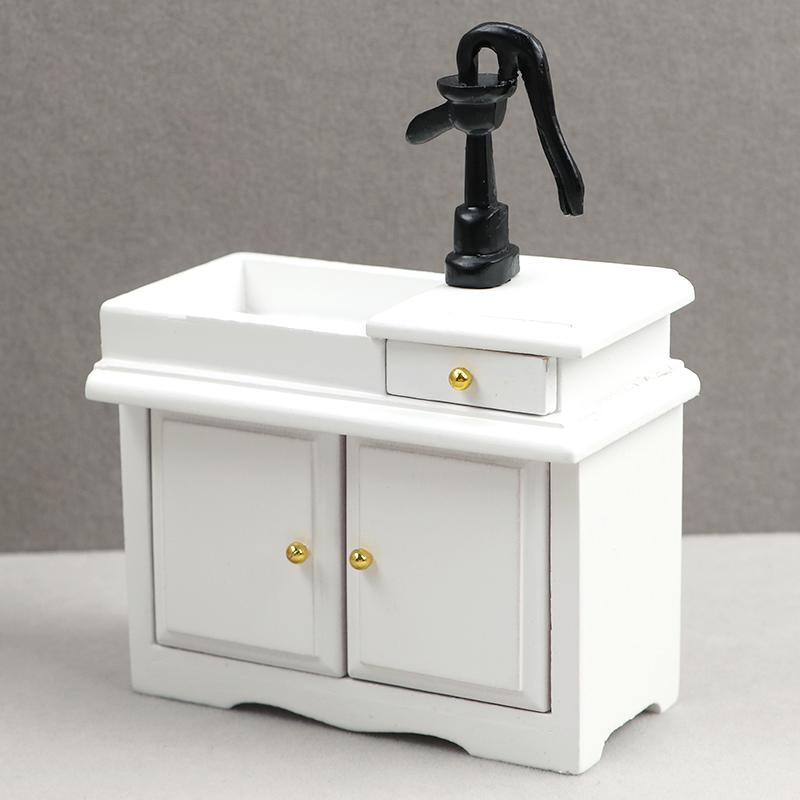 1:12 Dollhouse Miniature Bathroom Sink Cupboard Kitchen Wash Basin Drawer Furniture Model Decor Toy Doll House Accessories