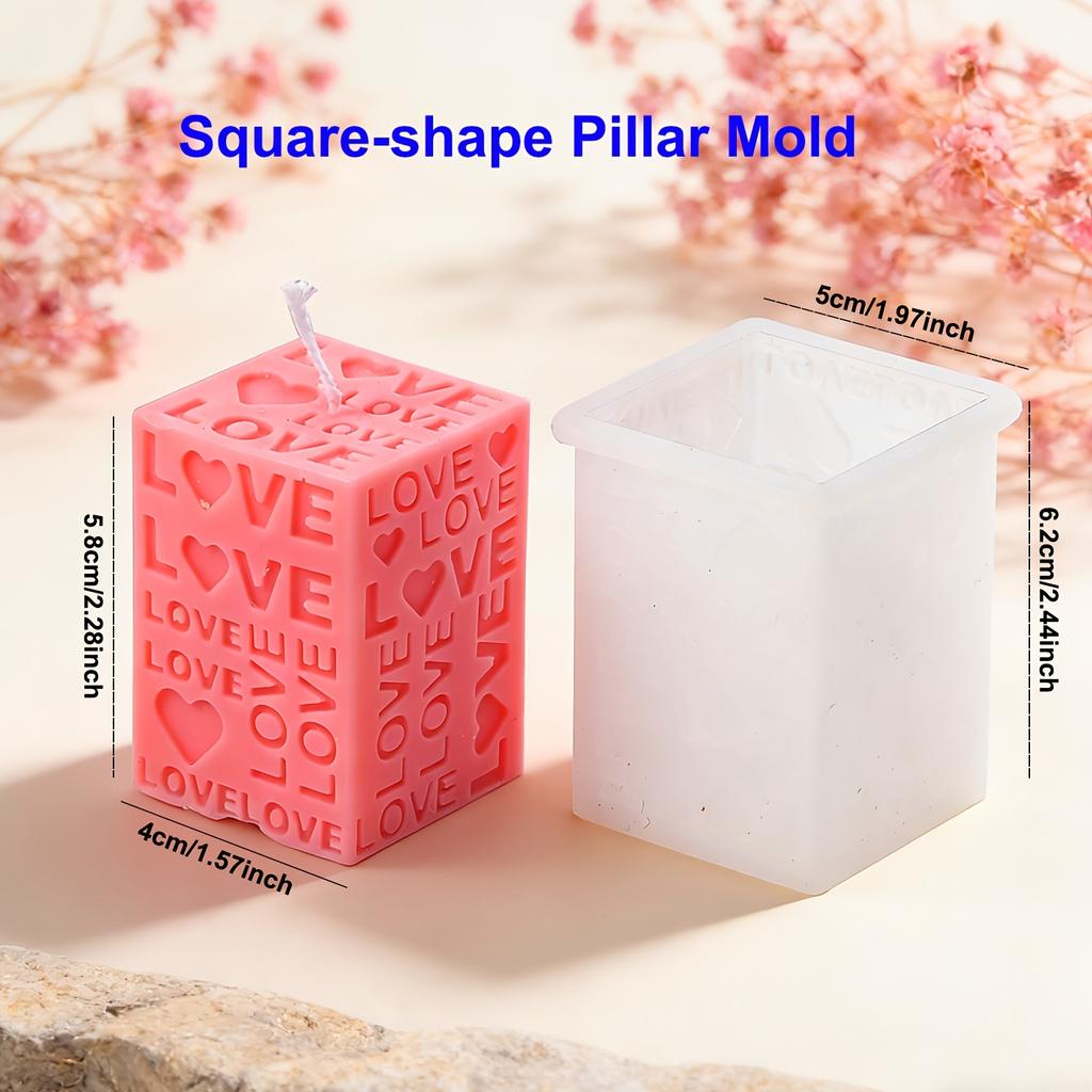 1pc Love Pillar Candle Mold | Embossed LOVE Letters Cylinder & Cube Mold, Silicone Material, Irregular Shape, Ideal for Wedding, Handmade Soap