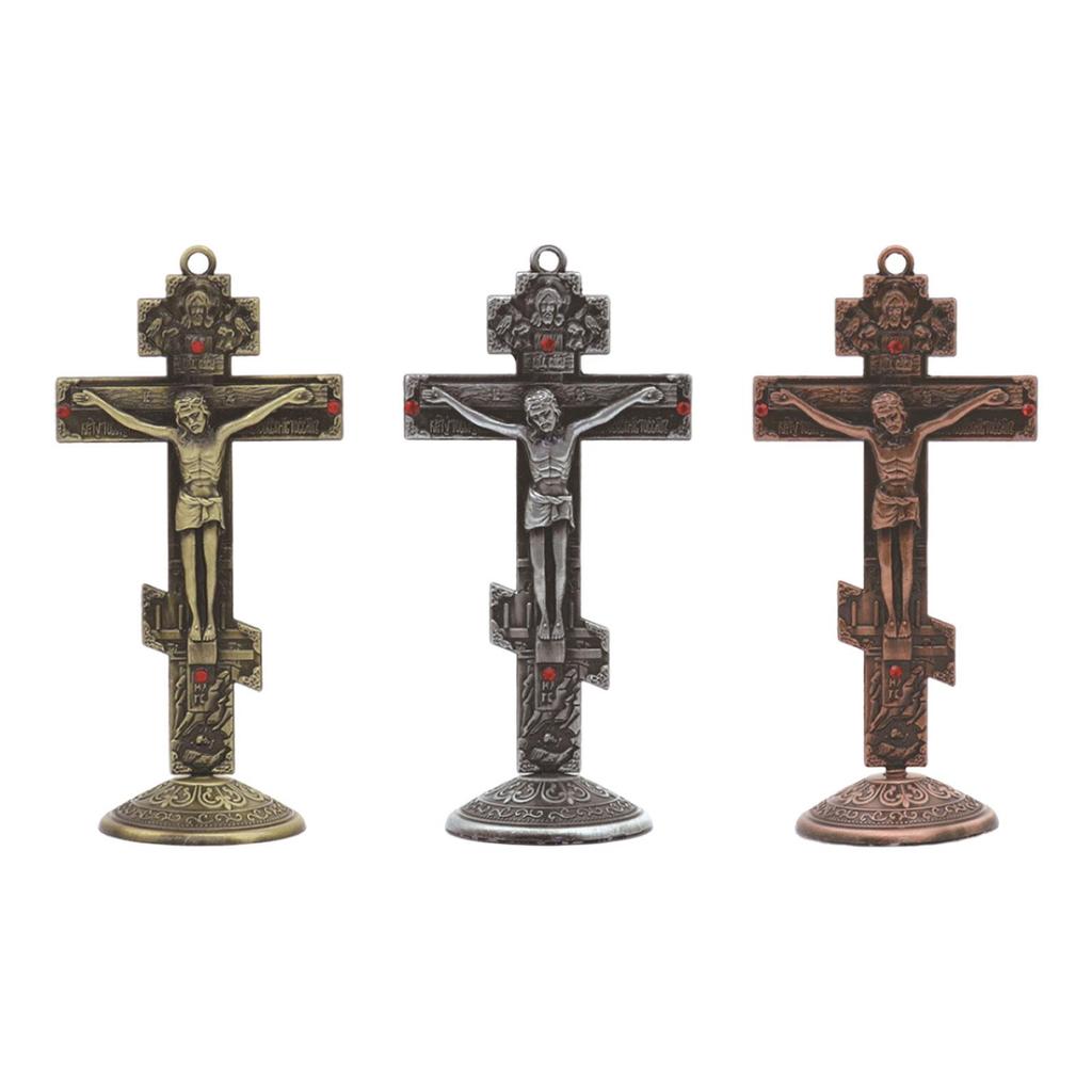 Christian Wall Mounted Ornament Antique Catholic Gifts Crucifix Wall Crosses for Bedroom Fireplace Tabletop Home Ornament